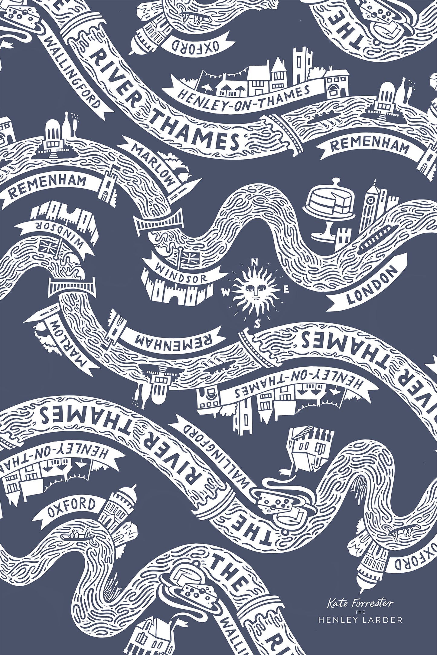 Henley Larder Thames River Mural Tea Towel